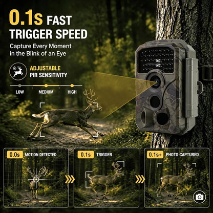 2-Pack Trail & Game Camera 64MP 4K  No-Glow Night Vision 100ft 0.1s Trigger Speed Waterproof for Wildlife Observing & Backyard Security | T306 Dark Camouflage