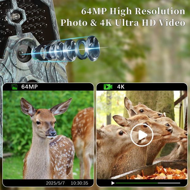 Blazevideo A106W 4K WIFI 64MP Trail Camera 100ft Night Vision Motion Activated 0.1S Trigger Speed No Glow Waterproof for Wildlife Observing & Backyard Security