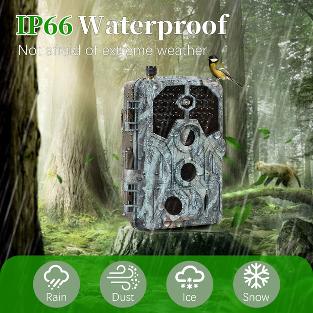 Blazevideo A106W 4K WIFI 64MP Trail Camera 100ft Night Vision Motion Activated 0.1S Trigger Speed No Glow Waterproof for Wildlife Observing & Backyard Security