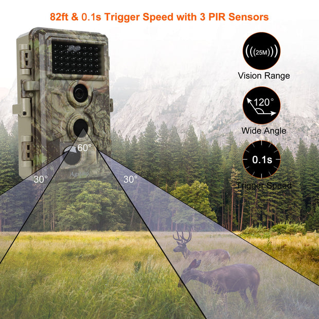 4-Pack Night Vision Trail Hunting Wildlife Camera No Glow 24MP 1296P Video 0.1s Trigger Speed Field Camera Motion Activated Password Protected.