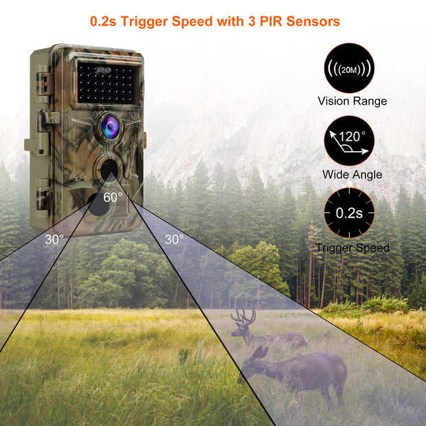 5-Pack Trail & Wildlife Animal Camera 24MP 1296P Video 0.1s Trigger Speed Farm and Field Camera Motion Activated Waterproof with Night Vision No Glow.