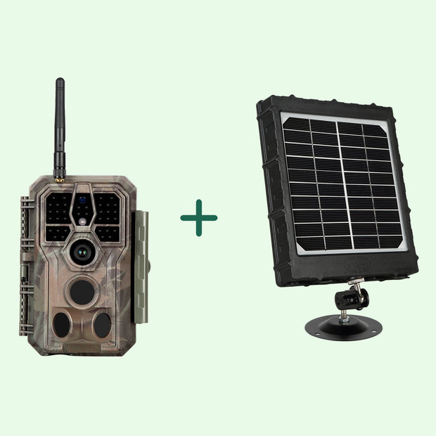 Bundle of Solar Panel and Bluetooth WIFI Trail Cameras 32MP 1296P with Night Vision Motion Activated Waterproof | A280W Brown