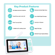 2-Pack 1080p FHD Baby Monitor with 5” Display, 3000ft Range, 2-Way Audio, Night Vision, Lullabies, 5000mAh Battery and Pan Tilt Zoom | B180 Cyan