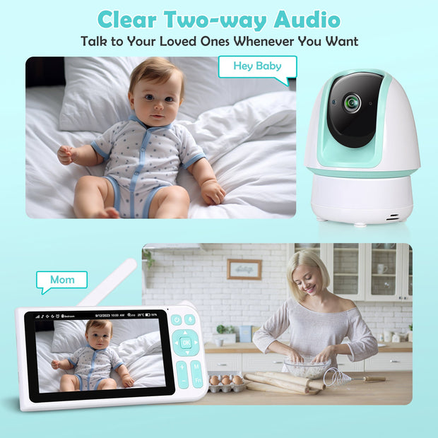 2-Pack 1080p FHD Baby Monitor with 5” Display, 3000ft Range, 2-Way Audio, Night Vision, Lullabies, 5000mAh Battery and Pan Tilt Zoom | B180 Cyan